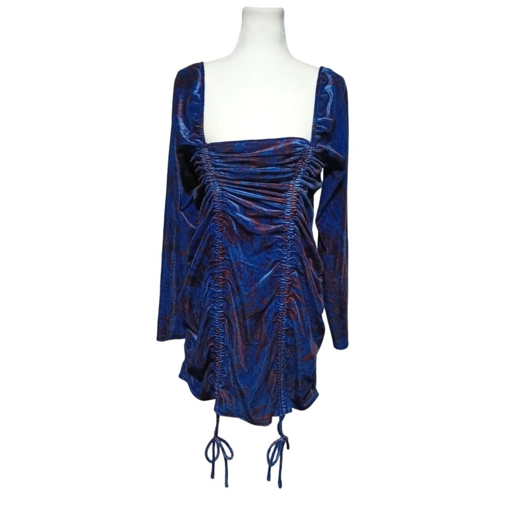 Wild Fable Dress Womens Size XXL Blue‎ Purple Velvet Long Sleeve Ruched Bodycon